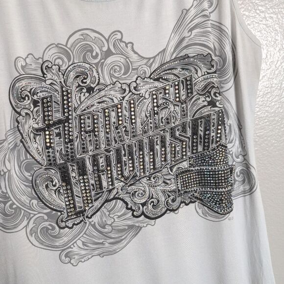 Harley-Davidson Lt Gray Split Twist Open Back Rhinestone Hi-lo Tank Top L - Picture 5 of 6